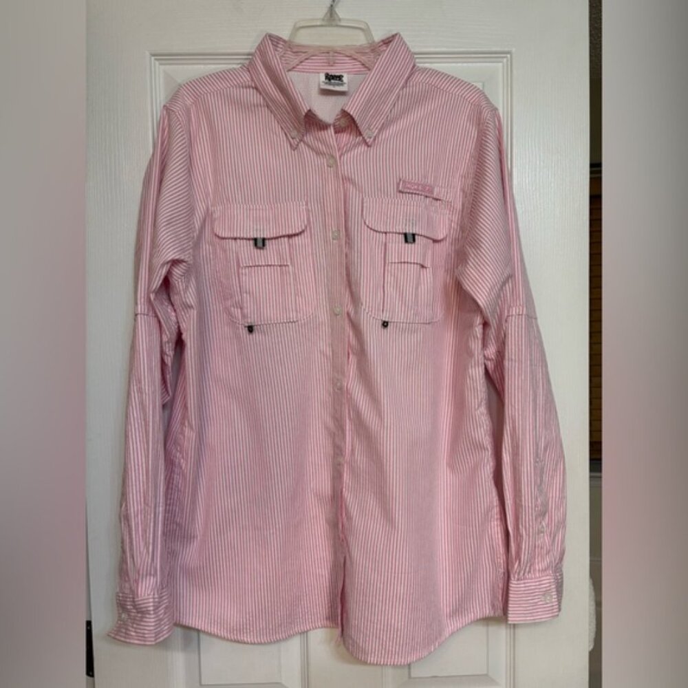 Royce Brand Pink & White Seersucker Long-Sleeve Ventilated Shirt, Size Large